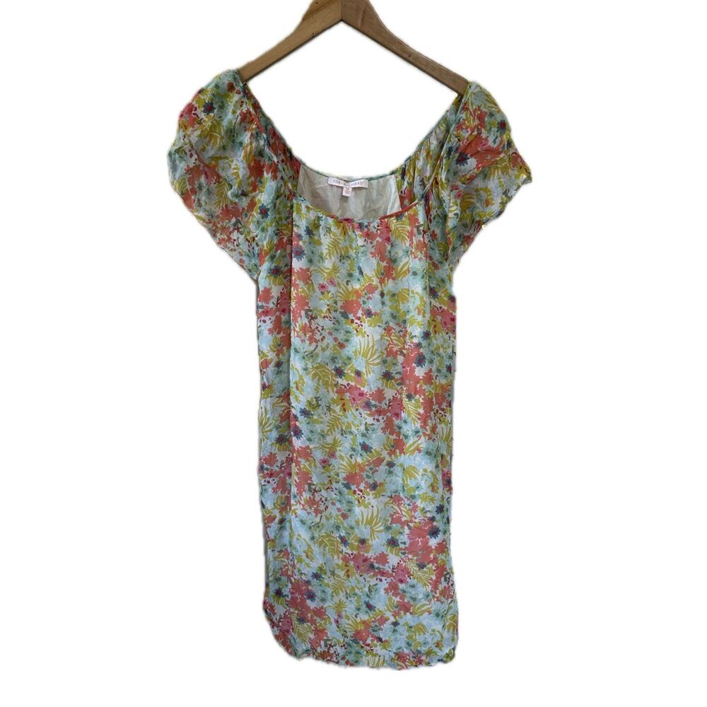 Tori Richard Hawaii 100% Silk All Over Floral Tiered Short Sleeve Dress 10
